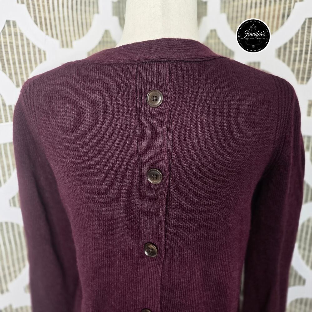 Banana Republic Women's Maroon Merino Wool Blend Button Back Sweater Size M - Picture 7 of 10